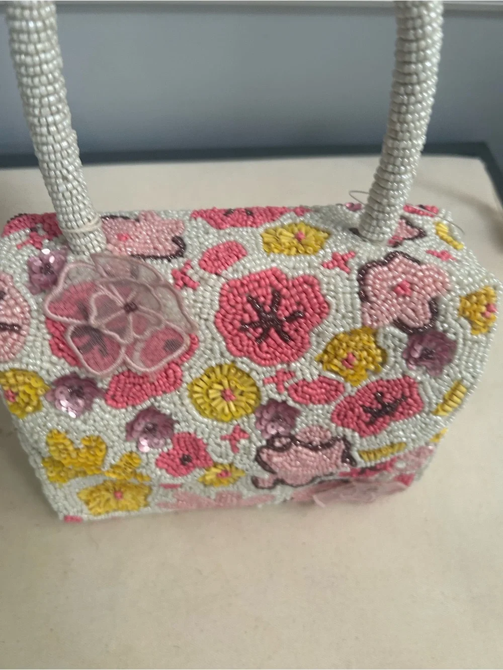 NWT SOL and MER top handle beaded and floral shoulder bag.